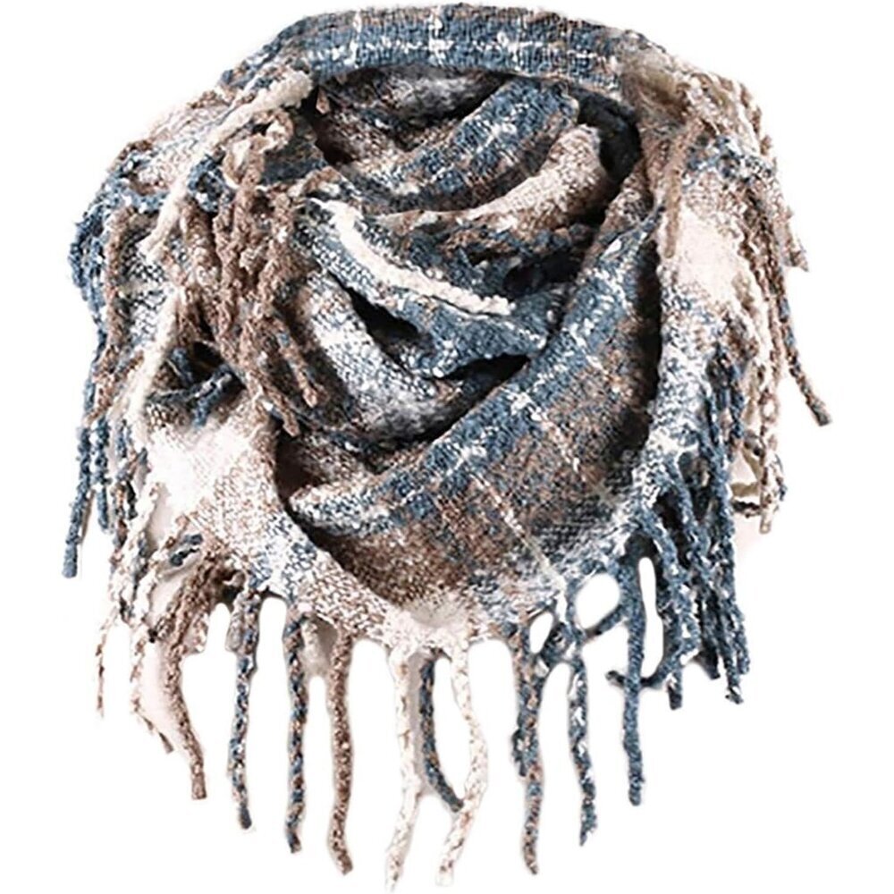 Women's Id-blue Scarf Winter Double-Layer Neck Warmer Knit Fleece Lined Circle
